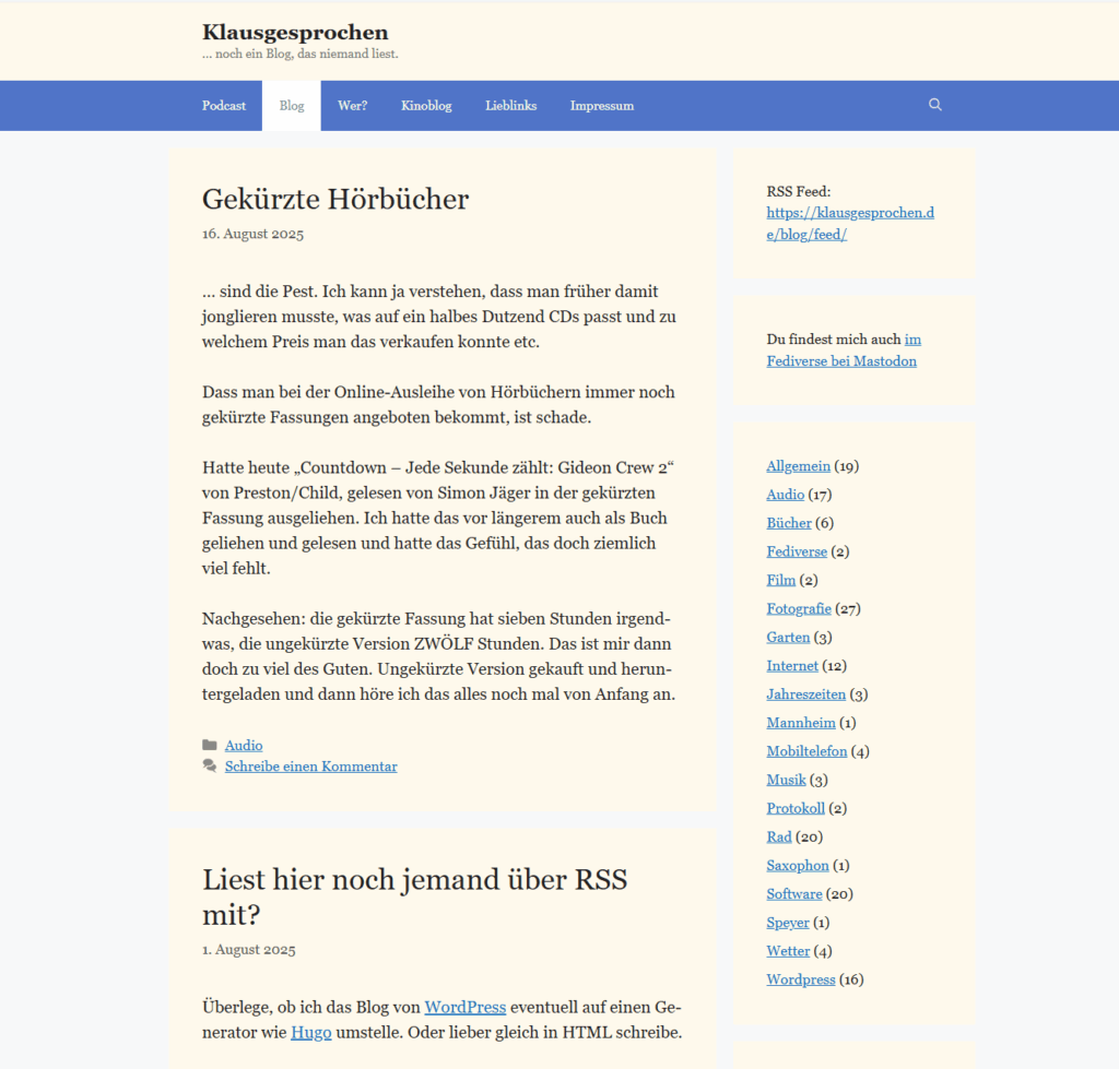 Screen Shot altes Blogdesign